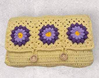 Purple Flower Crochet Book Cover with Button - E-Reader Sleeve