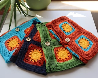 Crochet Book Cover with Sunburst Design - Blue and Orange, E - Readers Case