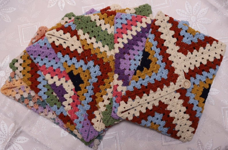 Handmade Crochet Bookcover Beige and Red Cotton Book Sleeve with Button image 7