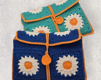 Crochet Daisy Book Sleeve | Handmade Floral Book Cover