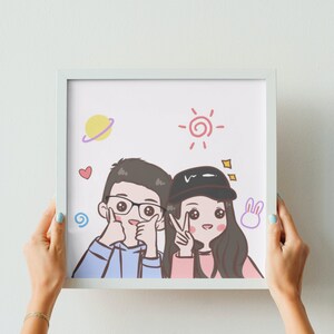 Portrait numérique de famille : jolie caricature animée, idéale pour des cadeaux personnalisés, d'anniversaire, de mariage et de Saint-Valentin !