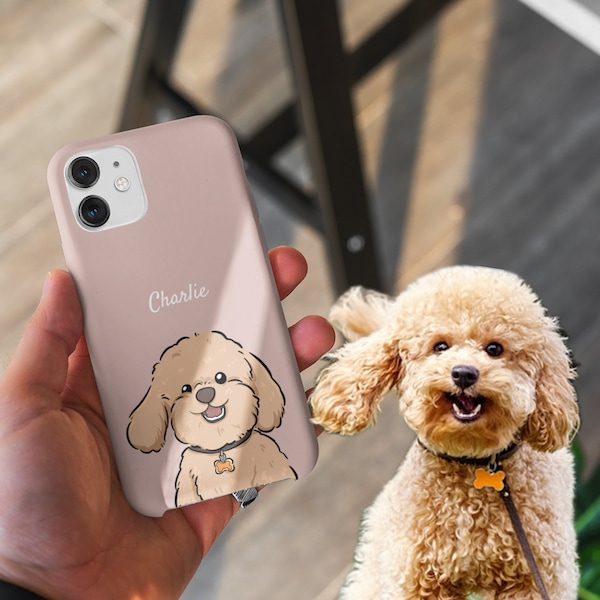 Phone case with custom pet cartoon portrait, dog phone case, kawaii phone case, trendy phone case, pet loss gifts, photo phone case