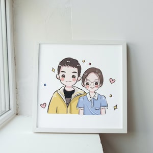 Portrait de dessin animé personnalisé : jolie caricature de dessin animé, idéale pour des cadeaux personnalisés, d'anniversaire, de mariage et de fête des mères/pères !