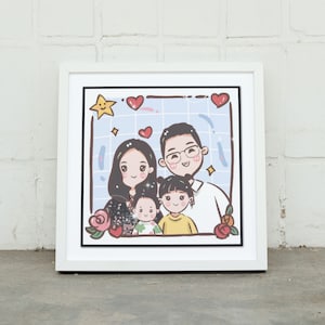 Retrato digital personalizado de dibujos animados familiares, retrato ilustrado de una foto, encantador regalo personalizado del día de San Valentín