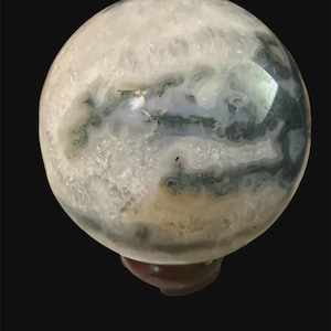 XXL Moss Agate Sphere 103mm (4&quot;) | 3lbs 8oz | Druzy + Raw Pockets | Crystal Healing Stone