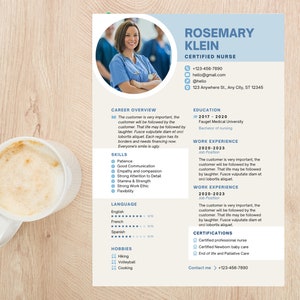 Nurse Resume Template, Professional Resume Template, Registered Nurse Resume Template, RN Nurse, Canva Template, Google Docs Template