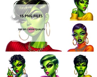 Bougie Grinch Women Clipart | Pixie Cut, Christmas Art (Digital Download)
