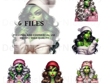 Bougie Grinch Woman Clipart | Fashion Christmas Art (Digital Download)