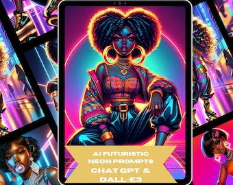 Moda neon per donne nere: immagini futuristiche DALL·E 3 e ChatGPT/Guida alle immagini artistiche AI