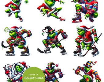 Hockey Grinch |  High-Resolution 300 DPI | Christmas Images |  Digital Download | Digital Art Set