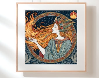 Brigid of Imbolc - Vibrant Illustrated Print for Pagan and Witch Decor