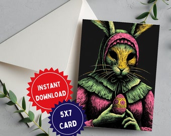 Gothic Style Ostara Rabbit - Dark Printable Card - Pagan Greeting - Witchy Celebration