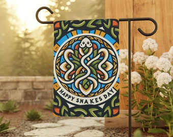 Happy Snakes Day Garden Flag - Celtic Pagan Decor - Irish Serpent Celebration, Spring Equinox Decor - All Snakes Day - Garden & House Banner