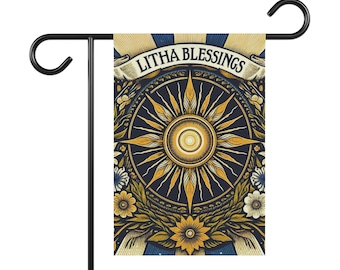 Summer Solstice Garden Flag - Litha Sun & Floral Design - Pagan Wiccan Decor - Garden and House Banner