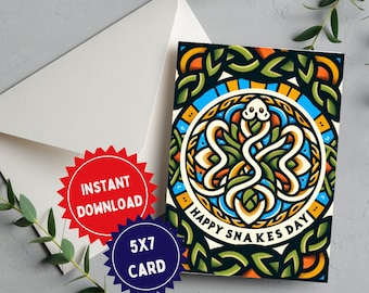All Snakes Day Card - Digital Download - Irish Celtic Pagan Greeting, Serpent Card - Spring Celebration - Print at Home