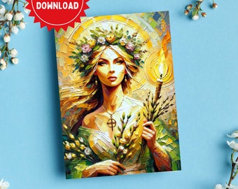 Brigid's Embrace - Imbolc Sabbat Card | Digital Oil Painting Style | Pagan Art | Witchy Greeting