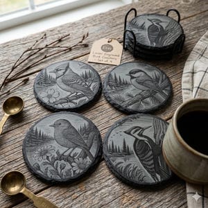 Bird Lover Slate Coaster Set, Bird Watcher Gift, Custom Bird Art, Kitchen Decor,  Bar Decoration, Housewarming Gift, Gif for Him or Her, Art
