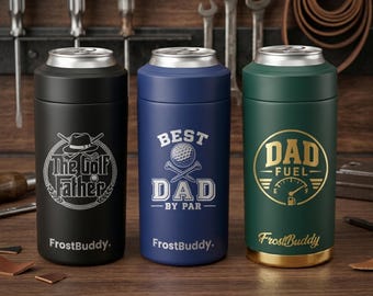Custom FrostBuddy Can Cooler - Universal Personalized Coozie - Fathers Day Gift for Dad  - Laser Engraved