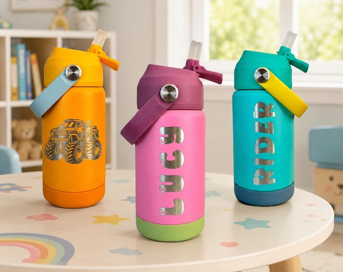 Personalized Kids Water Bottle, Custom Gift for Kids, Back to School, Camp Cup, Stainless Steel 12oz