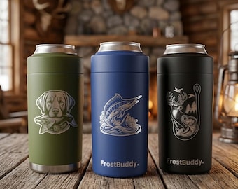 Personalized FrostBuddy Can Cooler - Universal Personalized Drink Sleeve - Custom Hunting & Fishing Gift  - Laser Engraved - Birthday Gift
