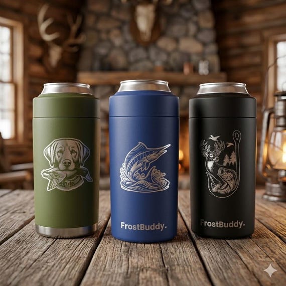 Personalized FrostBuddy Can Cooler - Universal Personalized Drink Sleeve - Custom Hunting & Fishing Gift - Laser Engraved - Birthday Gift
