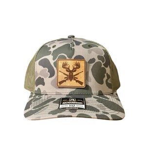 Leather Patch Hat - Deer Hunter Design - Trucker Hat - Richardson 112
