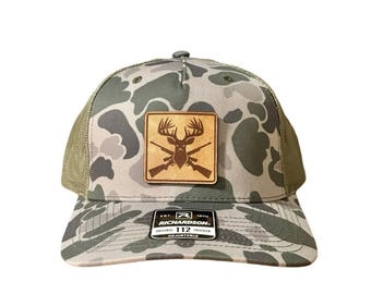 Leather Patch Hat - Deer Hunter Design - Trucker Hat - Richardson 112
