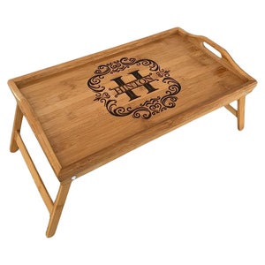 Personalized Serving Tray w/ Foldable Legs - TV Tray - Bed Tray - 100% Bamboo -  Wedding Gift - House Warming Gift - Birthday Present