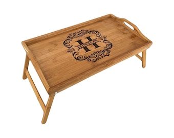 Serving Tray w/ Foldable Legs - 100% Bamboo - Personalized -  Wedding Gift - House Warming Gift - Birthday Gift