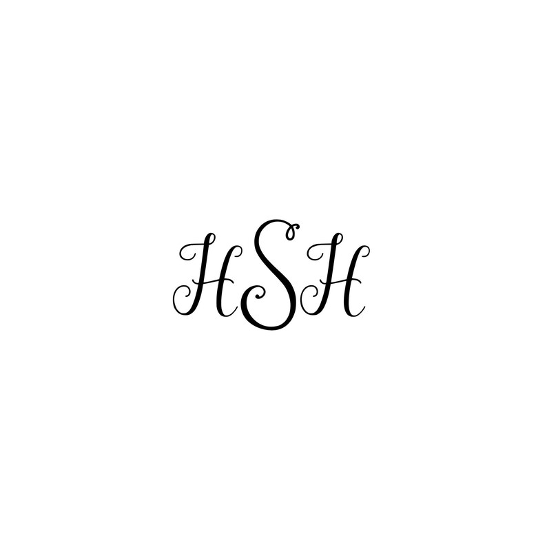 May include: Black monogram design featuring the letters HSH in a decorative, cursive font. The letters are elegantly styled with flourishes and a central, swirled 'S'. The design is set against a clean white background.
