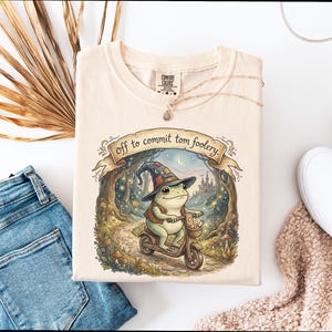 Vintage Frog Whimsical Aesthetic Cottagecore Frog Shirt Frog Lover Gift Off to Commit Tom Foolery Shirt Funny Weirdcore Sarcastic Tee