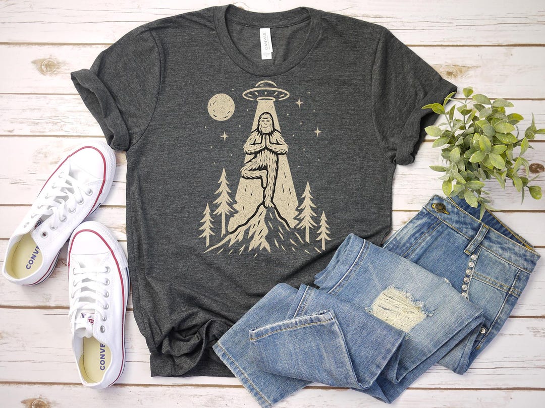 Yoga Pose Barefoot Ufo Funny Bigfoot UFO Shirt – Cryptid Alien Tee ...