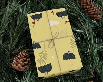 Grünes Fruchtfledermaus-Geschenkpapier – Satin-Geschenkpapier, Beeren- und Mond-Geschenkpapier, Nachtfledermaus-Geschenkpapier