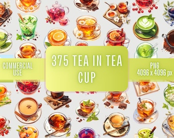 Watercolor Herbal Tea Clipart Bundle: 375 PNG Images (Commercial Use)