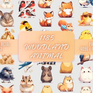 1185 Watercolor Woodland Animals Nursery Clipart Bundle PNG Commercial Use | Forest Animals Sublimation Transparent Image