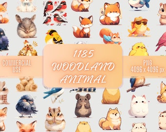 Watercolor Woodland Animals Clipart Bundle: Nursery PNG Images (Commercial Use)