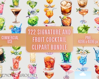 Watercolor Cocktail Clipart Bundle | 722 PNG Images, Commercial Use