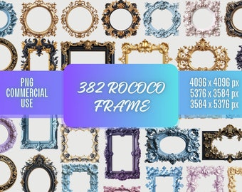 Antique Rococo Frame Clipart Bundle | 382 PNG Images (Commercial Use)