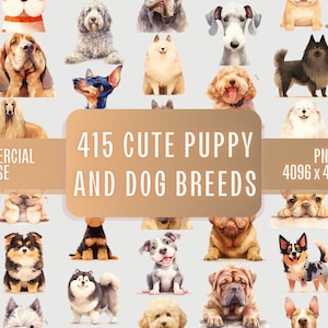 415 Cute Puppy And  Dog Breeds Clipart  Bundle PNG Commercial Use | Watercolor Animals Dog Clip Art Sublimation Transparent Image