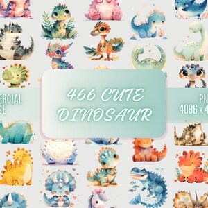 466 Cute Watercolor Dinosaurs Clipart Bundle PNG Commercial Use | Baby Dinosaur Images Clip Art Sublimation Transparent Image