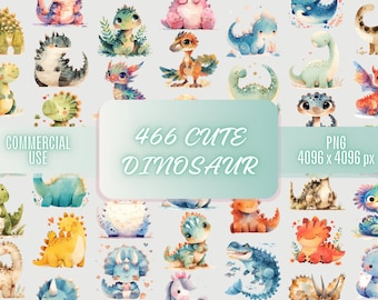 Watercolor Dinosaur Clipart Bundle | 466 PNG Images (Commercial Use)