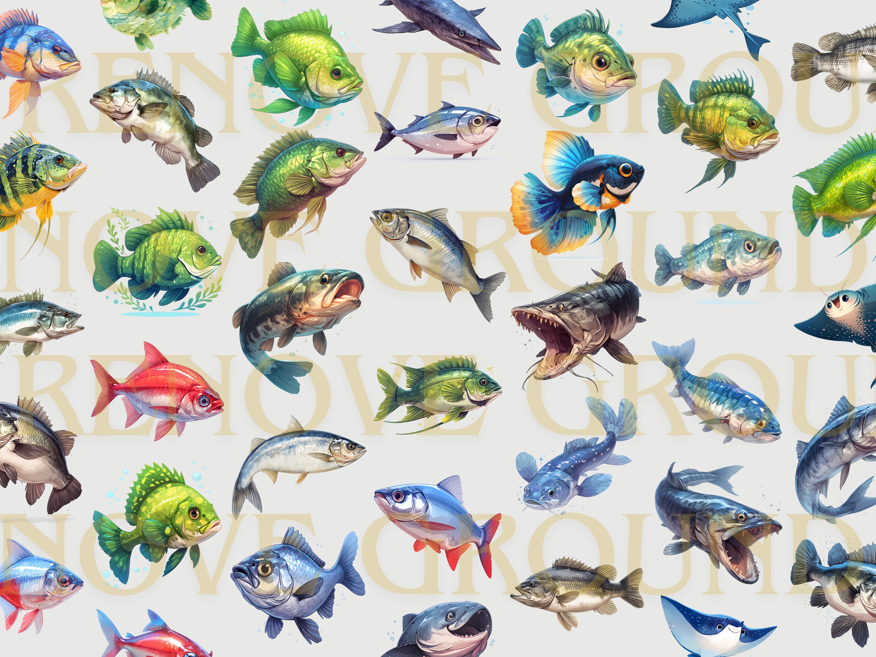 Freshwater Fish Clipart Bundle: 720 PNG Images, Commercial Use (digital ...