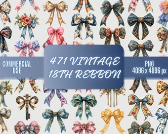 Vintage Watercolor Bows Clipart | Ribbon PNG Images (Commercial Use)