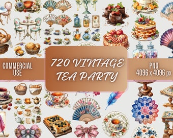 Watercolor Renaissance Tea Party Clipart | Vintage PNG Bundle (Commercial Use)