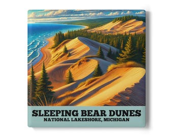 Sleeping Bear Dunes Ceramic Coaster: Michigan Home Decor