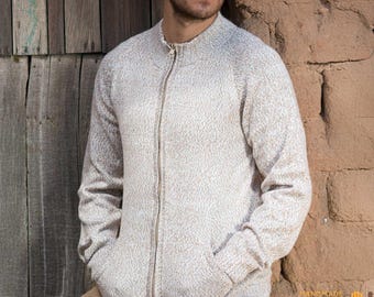 Baby Alpaka Zip-Strickjacke für Herren | Solide Wolljacke, handgefertigt in Peru