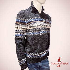 Dark gray alpaca sweater, Peruvian sweater, men&#39;s sweater