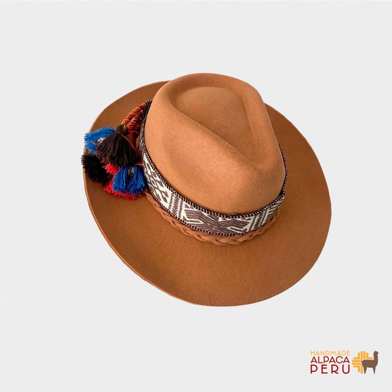 Peruvian Alpaca Wool Felt Fedora Hat, Cusco Handmade Camel