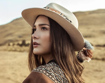 Alpaca Wool Felt Fedora Hat with Andean Woven Band