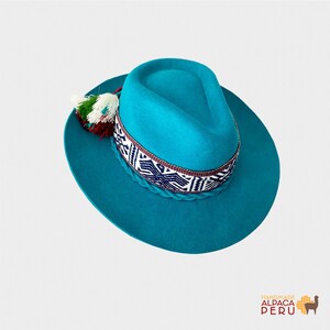 Peruvian Alpaca Wool Felt Fedora Hat, Cusco Handmade Sky Blue